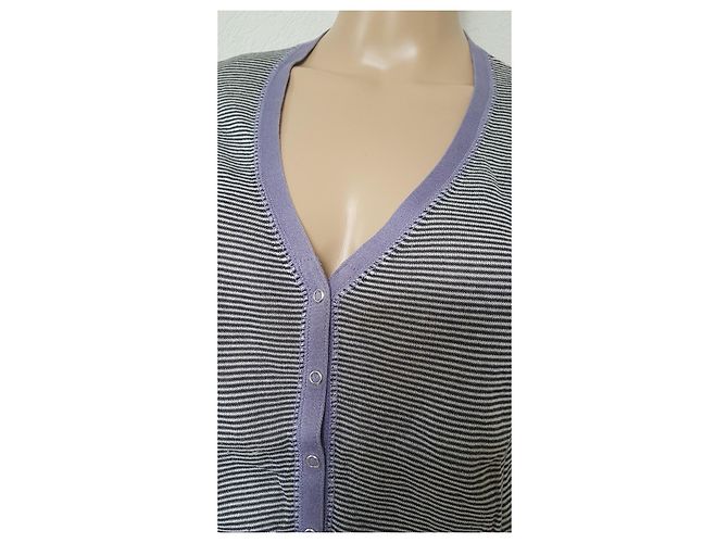 Petit Bateau Fein gestreifte Strickjacke aus Baumwollstrick Marineblau - Ansicht 3