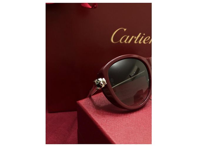 Gafas de sol Cartier Panther Temples rojas plata Hardware de plata - vista 2