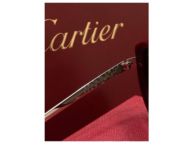 Gafas de sol Cartier Panther Temples rojas plata Hardware de plata - vista 3