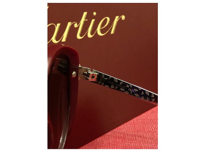 Gafas de sol Cartier Panther Temples rojas plata Hardware de plata - vista 4