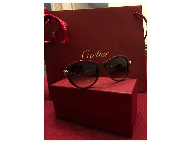 Gafas de sol Cartier Panther Temples rojas plata Hardware de plata - vista 5