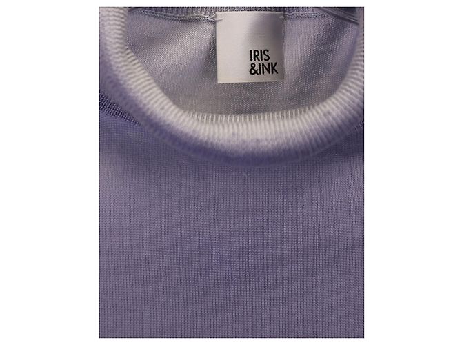 Top de cuello alto de punto Iris & Ink en seda azul - vista 3