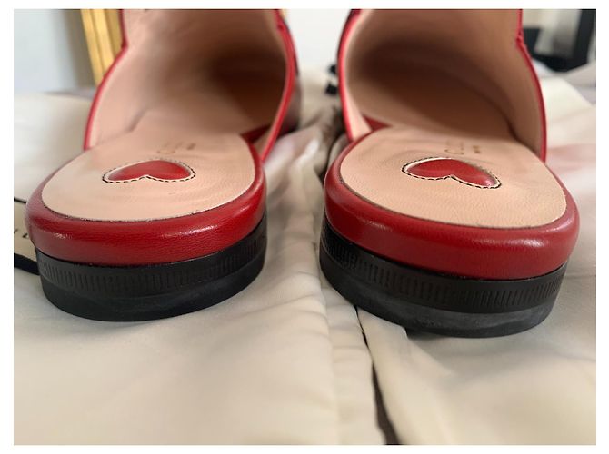 Gucci Princetown Mules en Cuir Rouge Marine et Or 36,5 Bleu Marine Bijouterie dorée - vue 10
