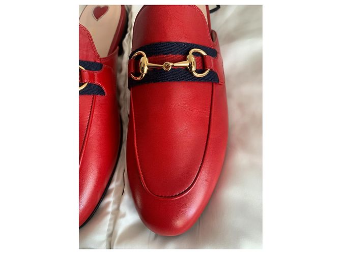 Gucci Princetown Mules en Cuir Rouge Marine et Or 36,5 Bleu Marine Bijouterie dorée - vue 13