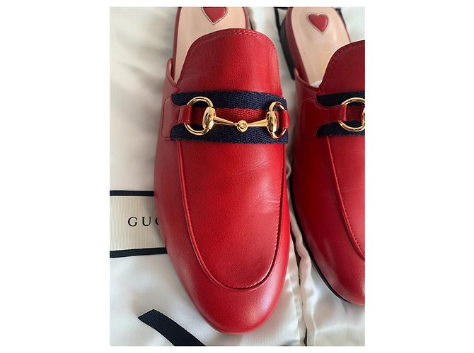 Gucci Princetown Mules en Cuir Rouge Marine et Or 36,5 Bleu Marine Bijouterie dorée - vue 14