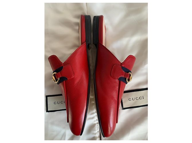 Gucci Princetown Mules en Cuir Rouge Marine et Or 36,5 Bleu Marine Bijouterie dorée - vue 16