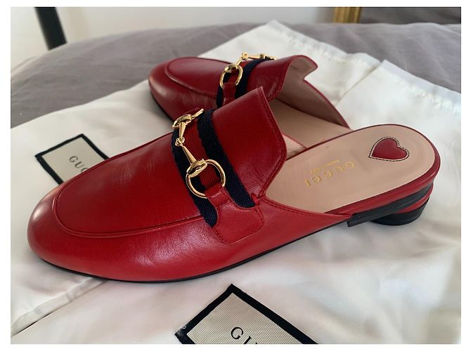 Gucci Princetown Mules en Cuir Rouge Marine et Or 36,5 Bleu Marine Bijouterie dorée - vue 17