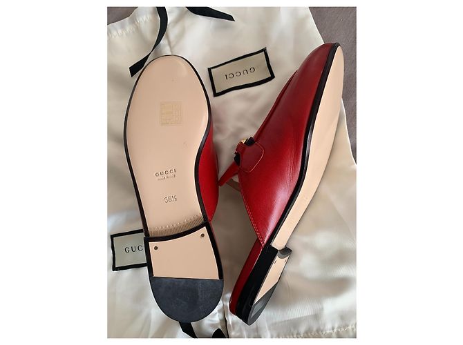 Gucci Princetown Mules en Cuir Rouge Marine et Or 36,5 Bleu Marine Bijouterie dorée - vue 4