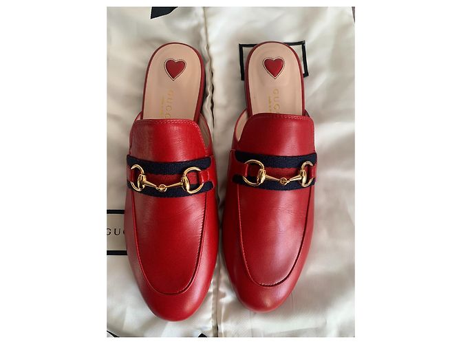 Gucci Princetown Mules en Cuir Rouge Marine et Or 36,5 Bleu Marine Bijouterie dorée - vue 6