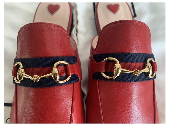 Gucci Princetown Mules en Cuir Rouge Marine et Or 36,5 Bleu Marine Bijouterie dorée - vue 8