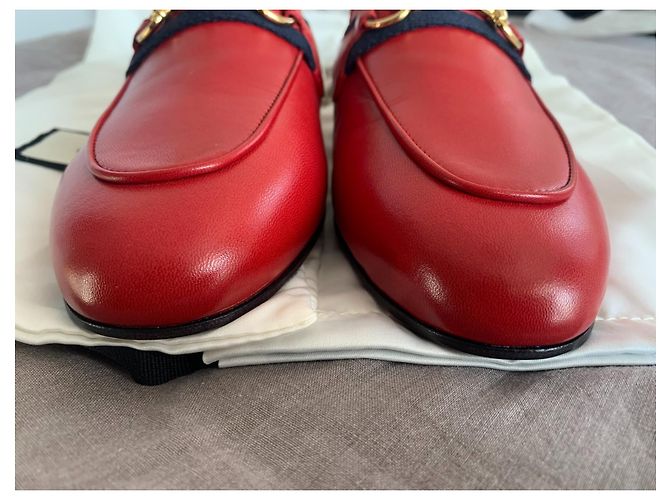 Gucci Princetown Mules en Cuir Rouge Marine et Or 36,5 Bleu Marine Bijouterie dorée - vue 9