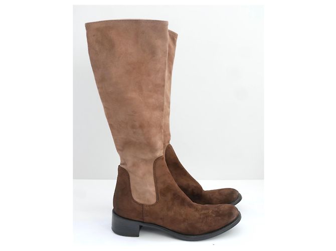 Prada Vintage 90s Two Tone Brown Suede Boots - view 4