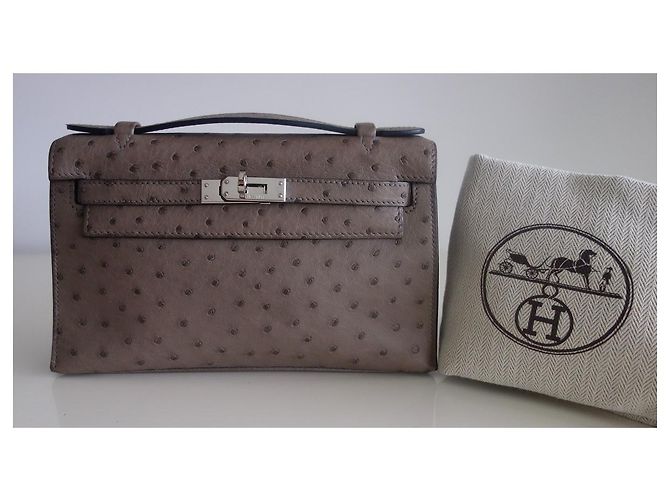 Hermès Hermes Kelly Straußenschleppbeutel Grau - Ansicht 14