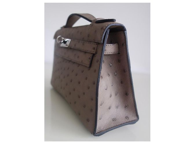 Hermès Hermes Kelly Straußenschleppbeutel Grau - Ansicht 3