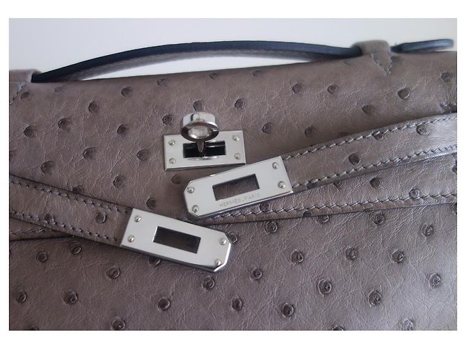 Hermès Hermes Kelly Straußenschleppbeutel Grau - Ansicht 9