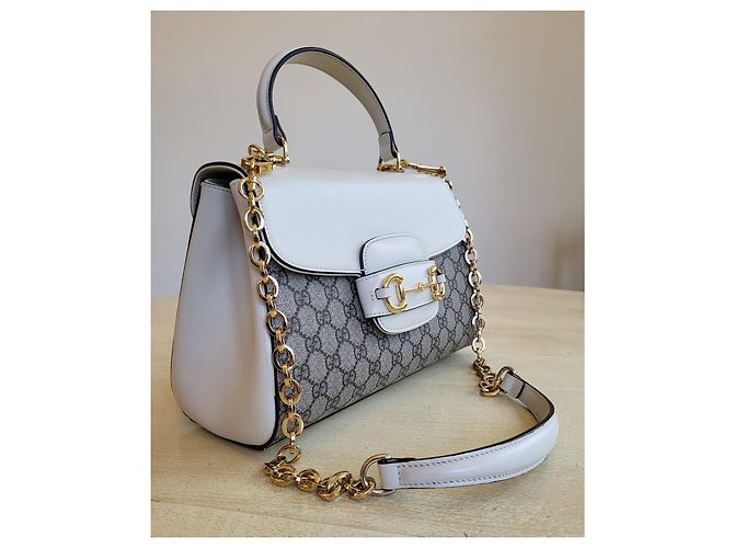Borsa a tracolla Gucci Horsebit 1950 Bianca Monogramma GG Bianco - vista 8