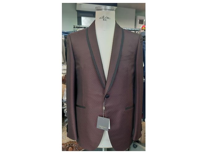 Autre Marque Completo uomo Corneliani in lana e seta nero rosso scuro Bordò - vista 2