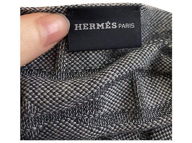 Hermès Silenziatore Hermes in maglia con motivo a catena in cotone grigio e seta Marrone - vista 2