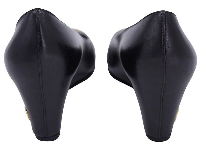 Classique Escarpins compensés Chanel Cap-Toe en cuir noir - vue 3