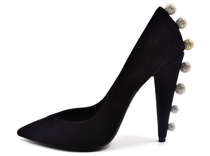 Décolleté Saint Laurent in scamosciato con cristalli neri Nero - vista 2
