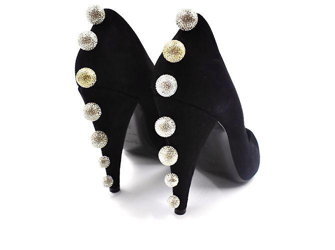 Décolleté Saint Laurent in scamosciato con cristalli neri Nero - vista 3