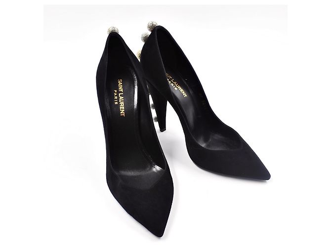 Décolleté Saint Laurent in scamosciato con cristalli neri Nero - vista 6