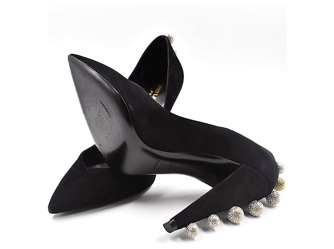 Décolleté Saint Laurent in scamosciato con cristalli neri Nero - vista 7