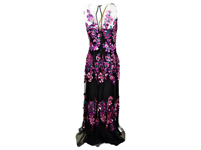 Blumarine Maxi Kleid mit 3D Blumen Schwarz - Ansicht 3