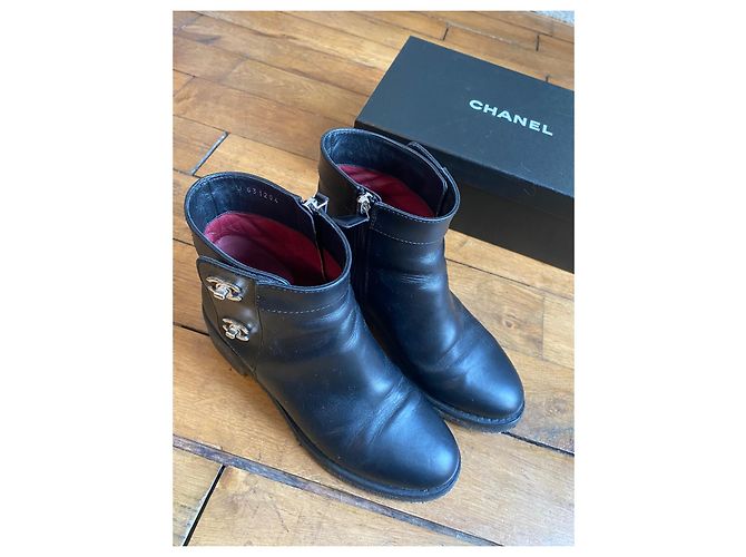 Chanel Leather Ankle Boots Black C Logo - view 4
