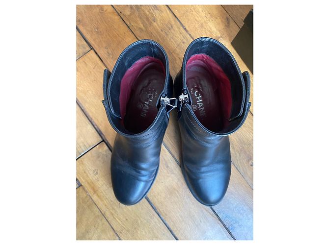 Chanel Leather Ankle Boots Black C Logo - view 5
