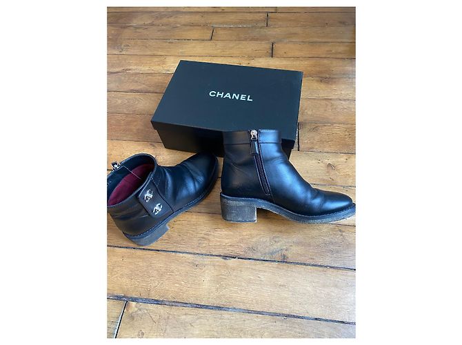 Chanel Leather Ankle Boots Black C Logo - view 6