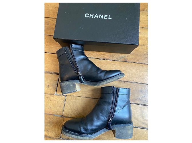 Chanel Leather Ankle Boots Black C Logo - view 8