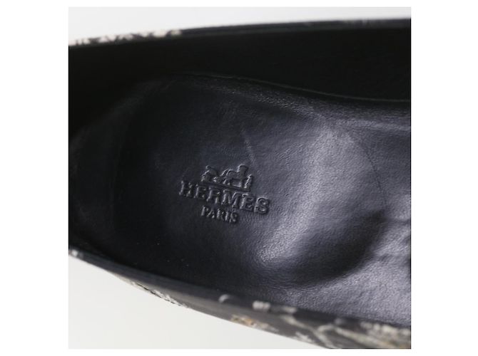 Hermès HERMES Jungle Semelle Cuir Schuhe Canvas 42.5 Schwarz Weiß Braun Auth bs9909 - Ansicht 11