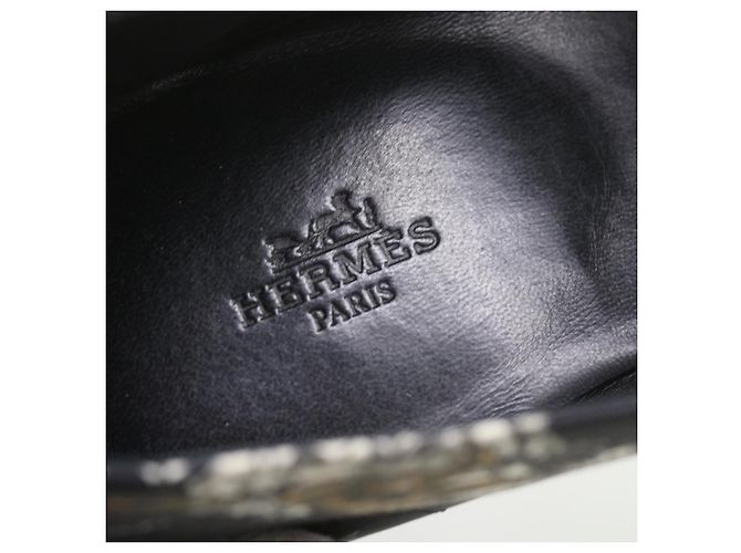 Hermès HERMES Jungle Semelle Cuir Schuhe Canvas 42.5 Schwarz Weiß Braun Auth bs9909 - Ansicht 20