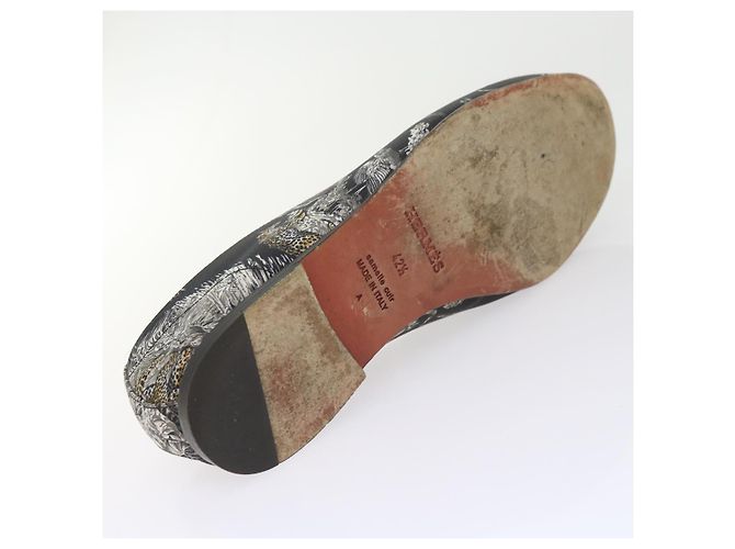 Hermès HERMES Jungle Semelle Cuir Schuhe Canvas 42.5 Schwarz Weiß Braun Auth bs9909 - Ansicht 7