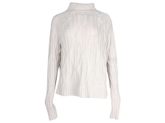 Nili Lotan Meyra Cable-Knit Turtleneck Sweater in Beige Cashmere Wool