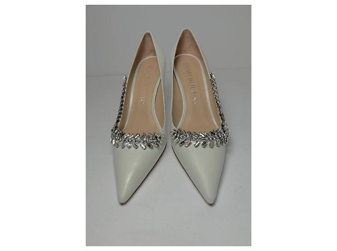 Décolleté Stuart Weitzman Promise 85 con Punta Decorata in Pelle Bianca Bianco - vista 2