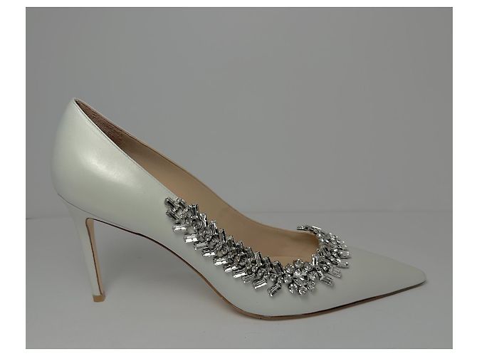 Décolleté Stuart Weitzman Promise 85 con Punta Decorata in Pelle Bianca Bianco - vista 3