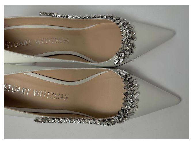 Décolleté Stuart Weitzman Promise 85 con Punta Decorata in Pelle Bianca Bianco - vista 4