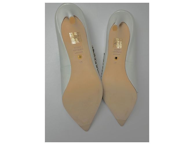 Décolleté Stuart Weitzman Promise 85 con Punta Decorata in Pelle Bianca Bianco - vista 6