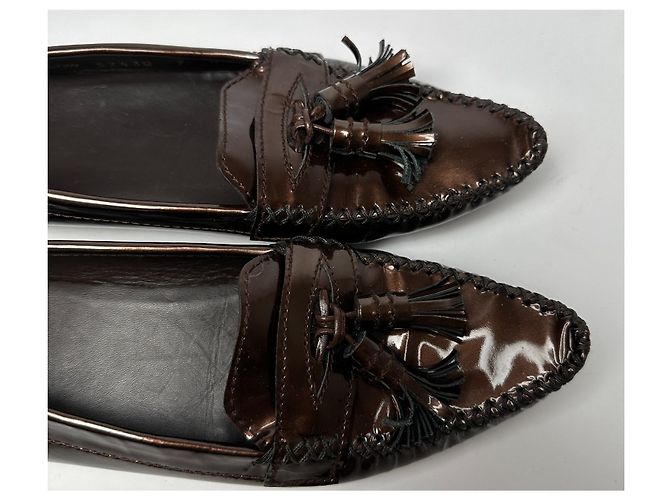 Mocassini con nappe Stuart Weitzman in pelle verniciata bronzo Marrone - vista 3