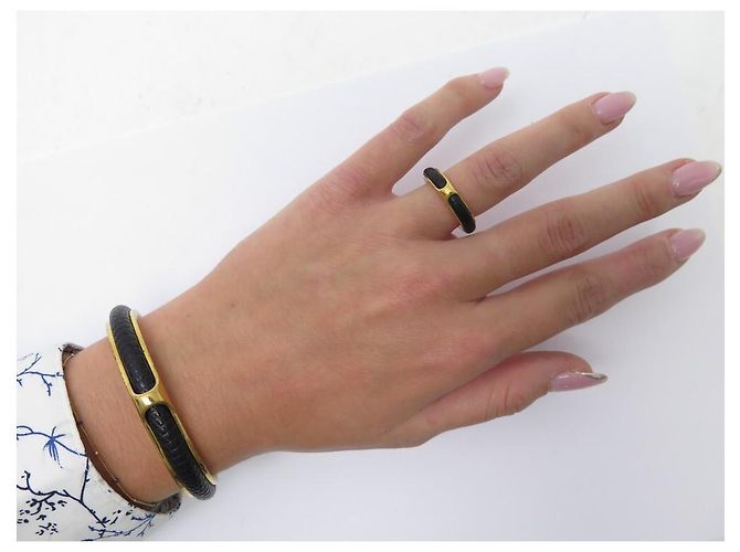 Hermès BRACCIALE + ANELLO SCIARPA HERMES KYOTO T RING19 48 ANELLO IN METALLO E PELLE D'oro - vista 18