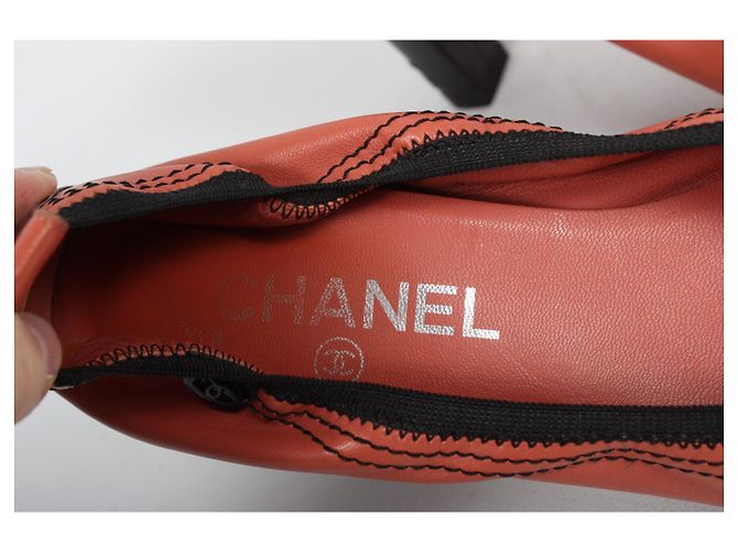 Chanel Absatzschuhe Leder Koralle Größe 38 - Ansicht 12