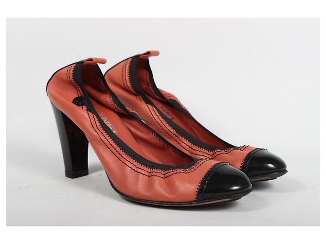 Chanel Absatzschuhe Leder Koralle Größe 38 - Ansicht 4