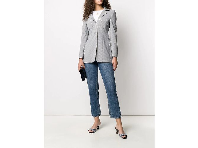 Blazer Romeo Gigli a quadri blu e bianchi Bianco Sabbia - vista 2