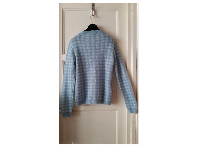 Colete Prada de Mohair Branco e Azul Claro - vista 10