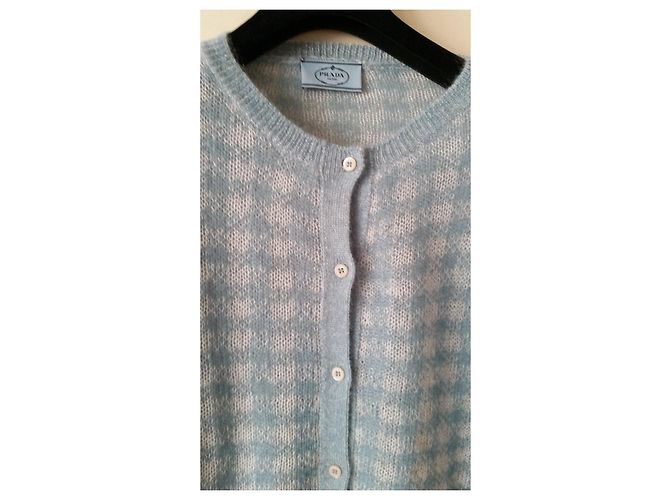 Colete Prada de Mohair Branco e Azul Claro - vista 11