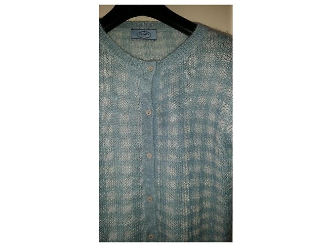 Colete Prada de Mohair Branco e Azul Claro - vista 4