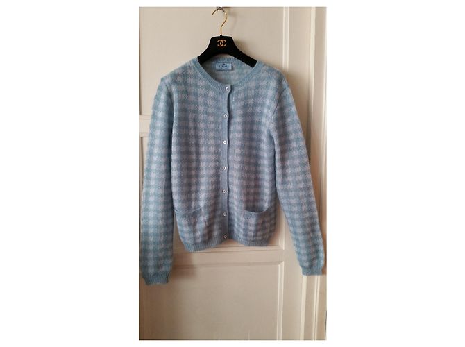 Colete Prada de Mohair Branco e Azul Claro - vista 5