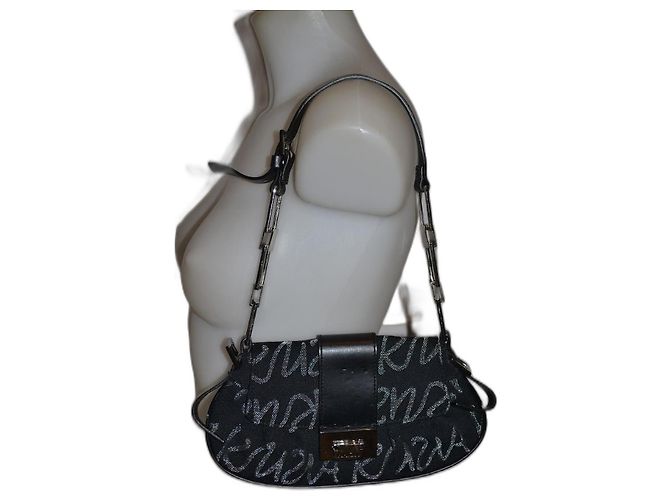 Krizia Handtasche Schwarz Silber Grau Stoff - Ansicht 2